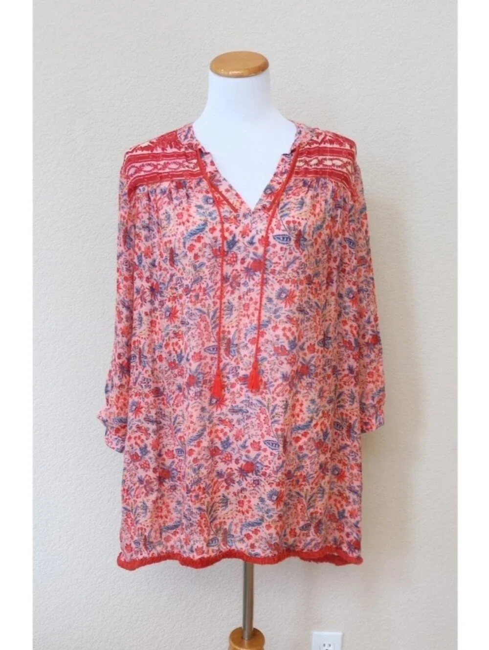 Tuckernuck red lightweight floral print tassle swim cover-up dress
